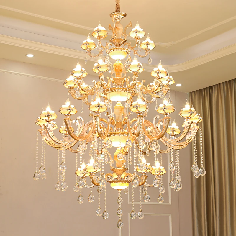 

European Duplex Building Pendant Lamp Luxury Villa Living Room Lights Hotel Staircase Crystal Chandelier Decorative Lighting
