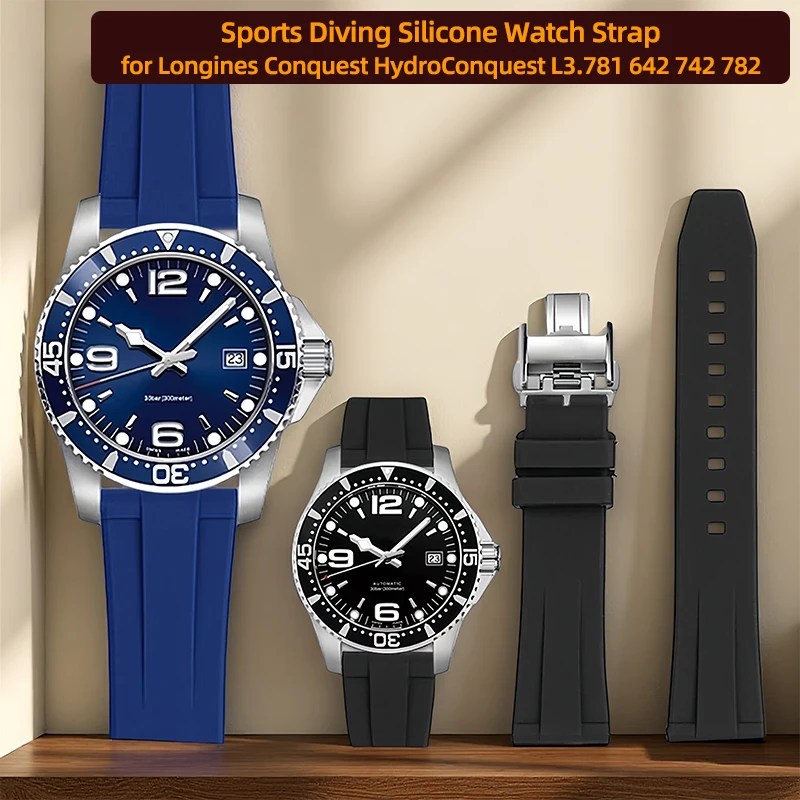

19/20/21/22mm Quick release Rubber Watchband for Longines Conquest HydroConquest L3.781 642 742 782 Sports Diving Silicone Strap