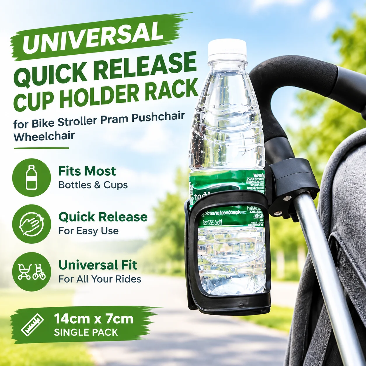 Universal Quick Release Cup Holder Rack for Bike Stroller Pram Pushchair Wheelchair Compact Bottle Mount Accessory