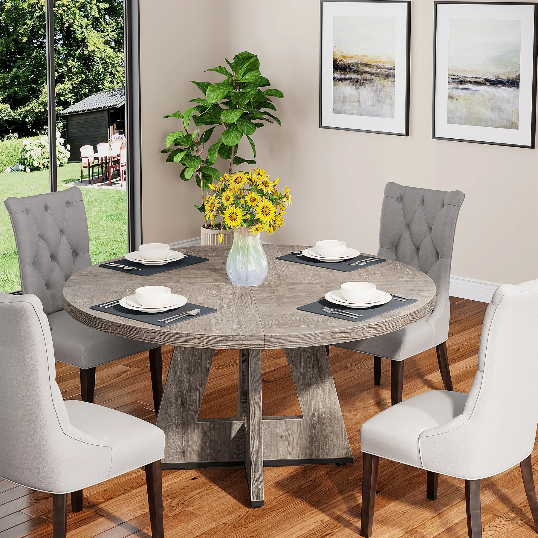Foreign trade round dining table Small household board Log dining table Simple living room B & B 4 American country table