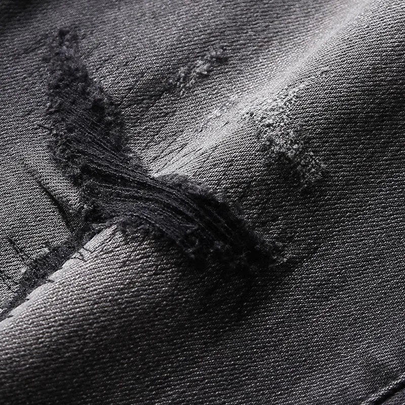 Street Fashion Men Jeans Retro Black Gray Stretch Slim Patched Ripped Jeans Men High Quality Y2K Vintage Designer Denim Pants