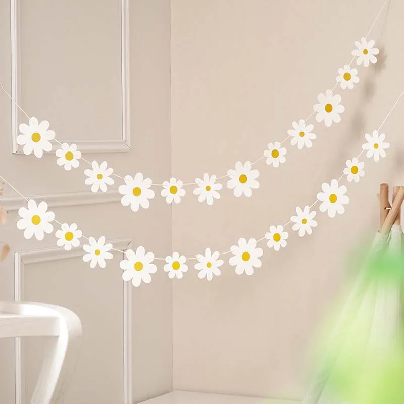 3M Daisy Groovy Boho Party Banner Daisy Hanging Paper Garland Daisy String Banners Wedding Banner For Party Home Wall Hanging