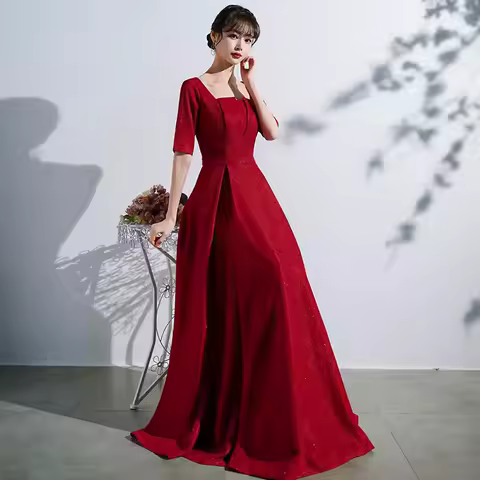 XXBY-0702#New Grand Choir Performance Dress Female Long Skirt Host Conducting Song Recitation Performance Evening Dress Golden