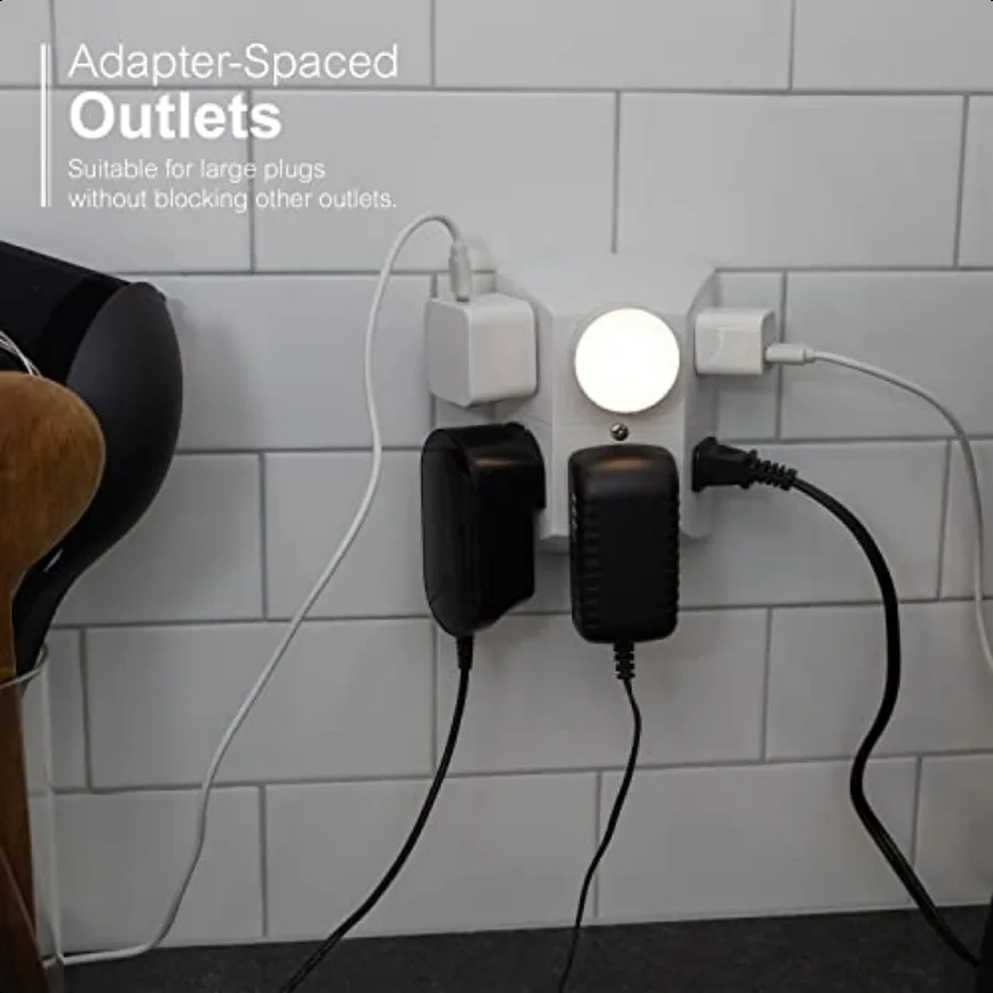GE 6Outlet Extender 2 Pack محول الحنفية الجدارية المؤرضة منافذ متباعدة 3Prong منفذ الفاصل قابس متعدد سريع وسهل التركيب