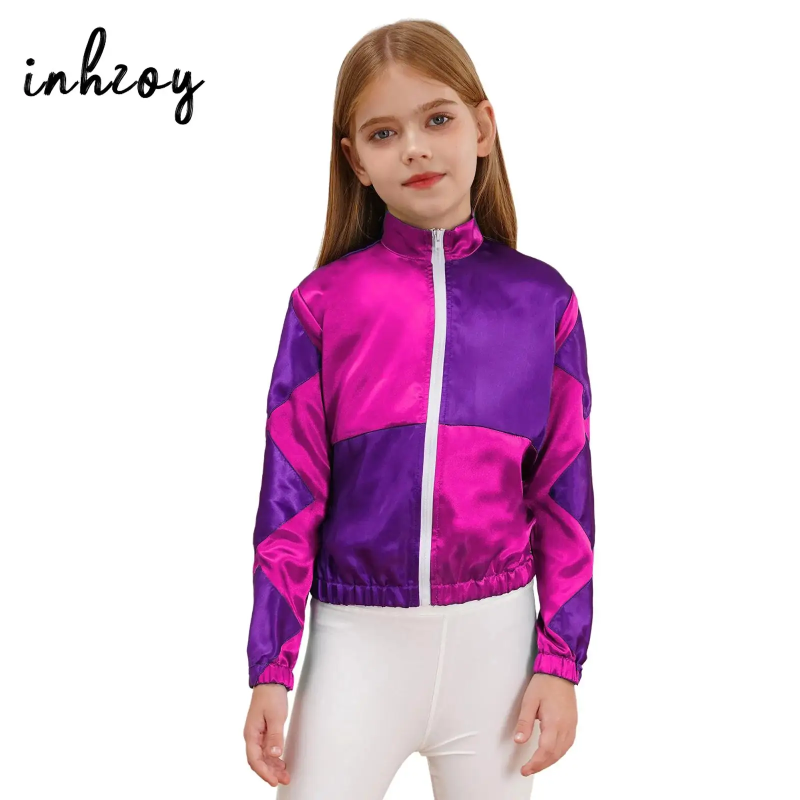 Girls Jockey Horse Riding Trainer Costume Long Sleeve Color Contrast Zipper Jacket Coat Kids Halloween Carnival Cosplay Dress Up