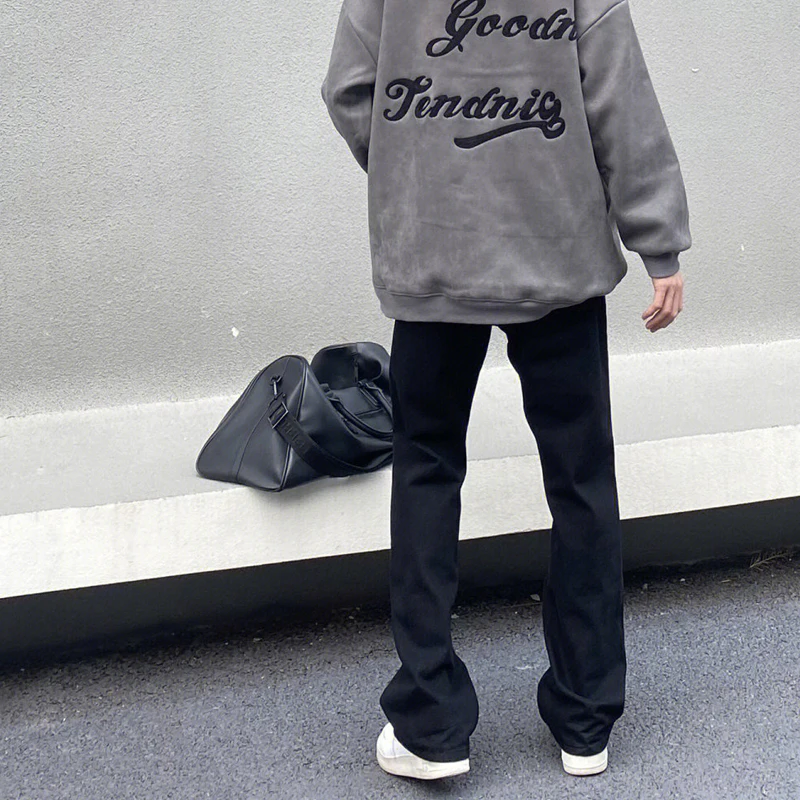 American Style Straight Leg Black Jeans Loose Fit Basic Model Unisex Slimming Casual Wear All Seasons Long Trousers
