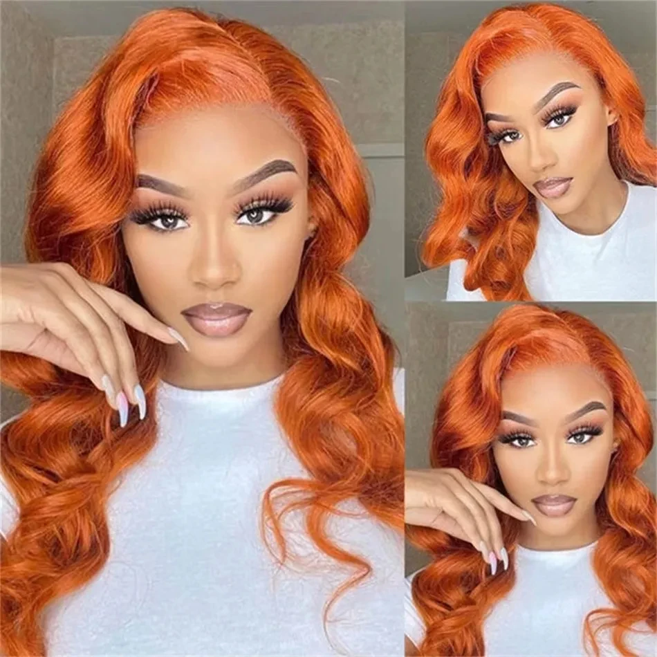 

Ginger Orange Body Wave 13x4 Lace Frontal Wigs #350 Colored Pre Plucked Natural Hairline 5x5 HD Lace Closure Wigs for Women