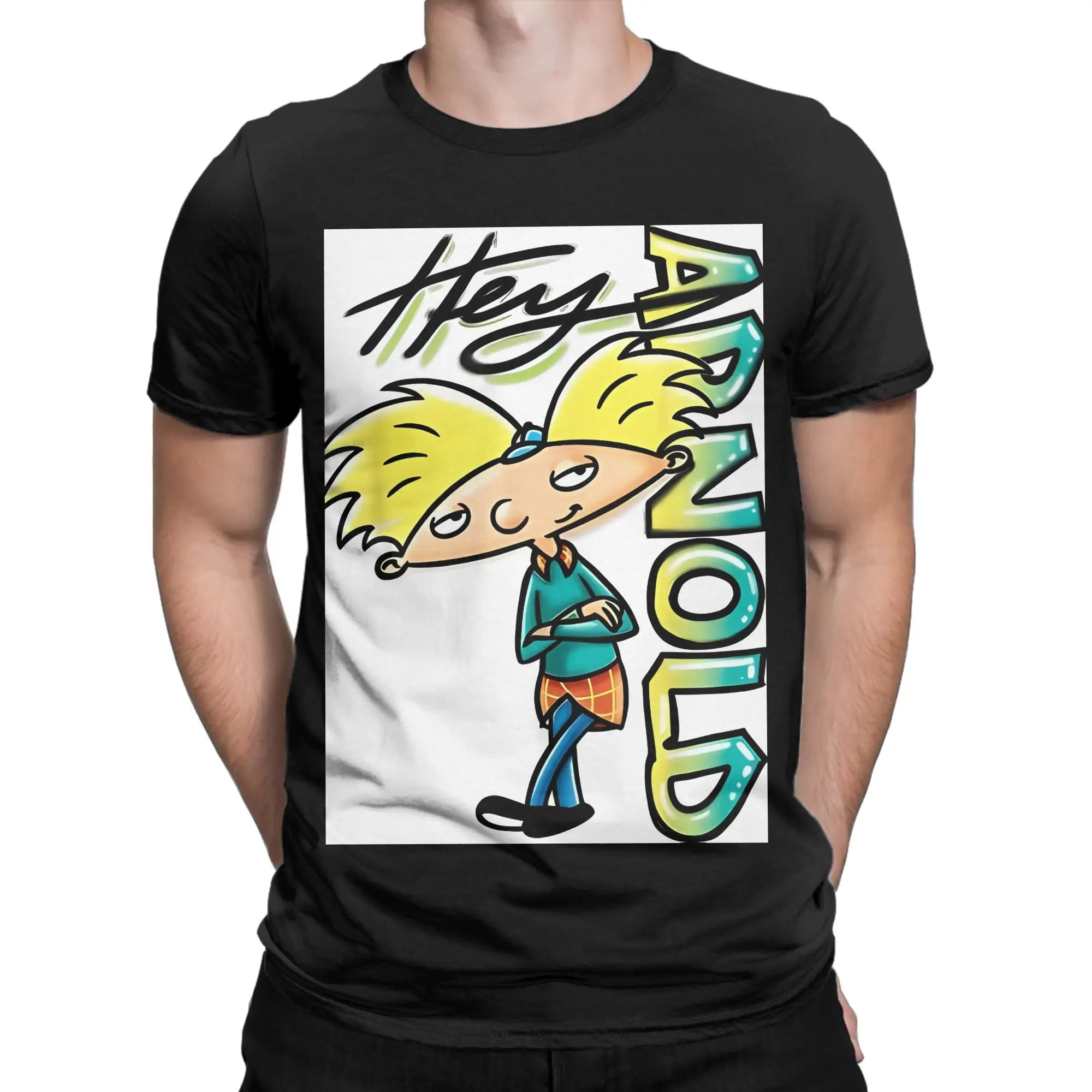 Camiseta divertida de algodón 100% con personaje de Hey Arnold, camisetas de Hey Arnold para hombres