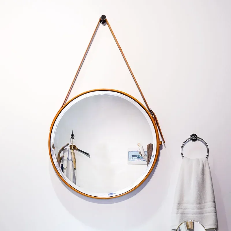 Modern minimalist luxury hotel bathroom round high-end belt hanging mirror bathroom art sling bathroom mirror