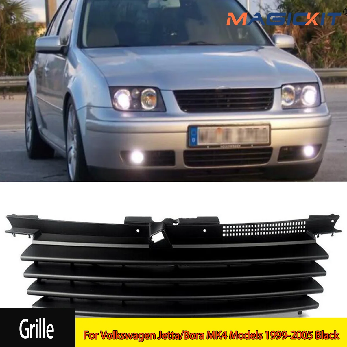 Front Upper Bumper Grille For 1999-2005 Volkswagen Jetta / Bora MK4 Models Black CAR Accessories