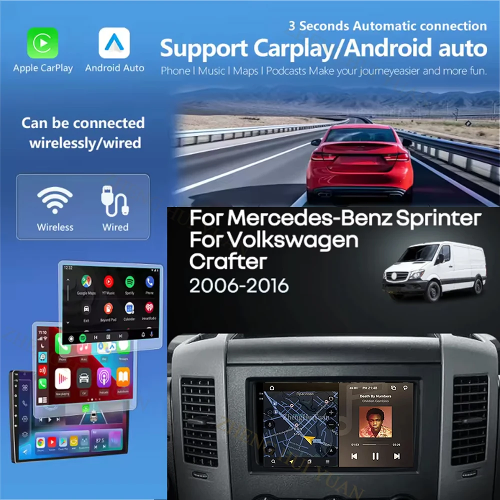 Android 16 For VW Crafter 10" For Mercedes Benz Sprinter CarPlay&Auto Car Radio Stereo GPS Navigation Multimedia Player Wireless view 3
