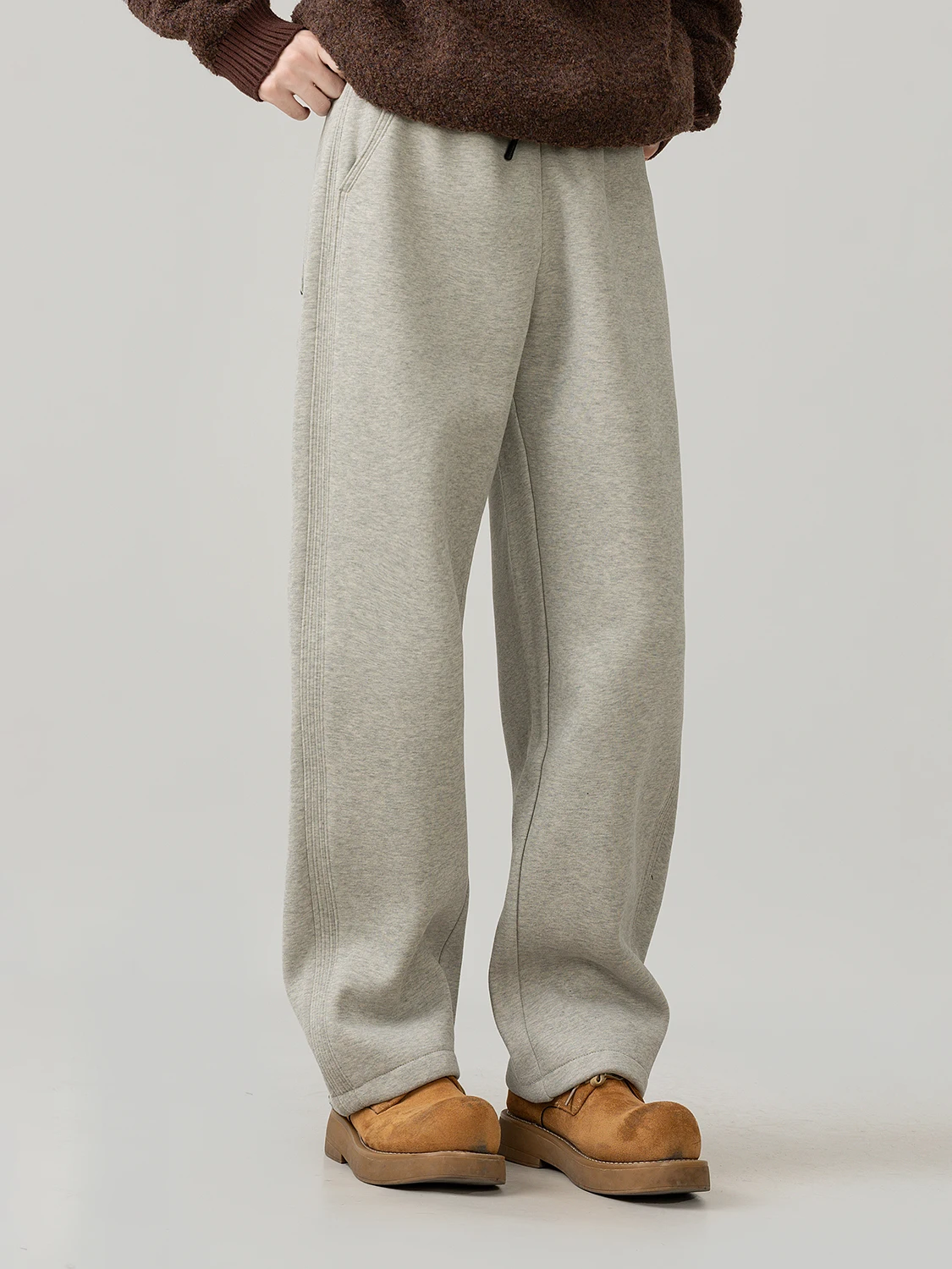 Men's Straight Leg Fleece Lined Thickened Warm Casual Pants Autumn Winter New Style Comfortable Drapey Wide Leg Long Trousers