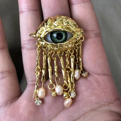 Women Vintage Eyes of Demon Ring Exaggerated Trendy Style Imitated Pearl Girls Devil's Eye Delicate Tassels Rings Jewelry