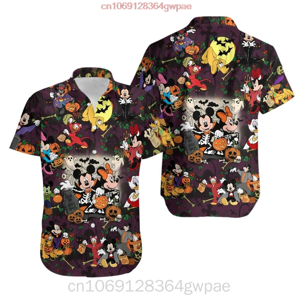 Mickey Minnie Donald Goofy Pluto Boo Happy Halloween Disney Hawaiian Shirt Men's Women's Beach Shirts Disney Aloha Shirt