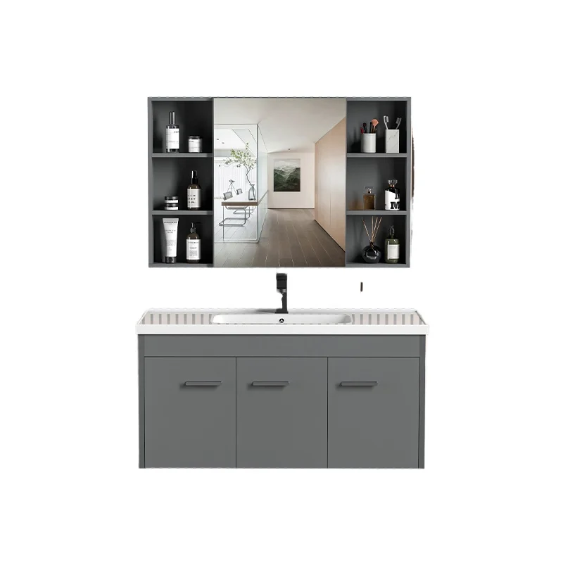 Aluminum Suspended Luxury Modern Smart Mirror Cabinet Wall Mounted Off-White Bathroom Vanity