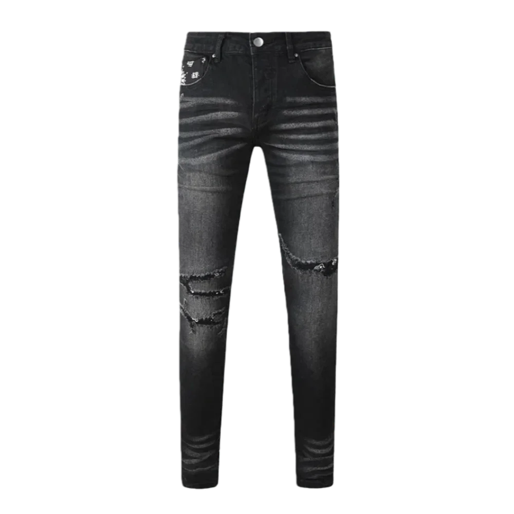 

Классические винтажные мужские рваные джинсы в стиле ретро, модные брендовые облегающие джинсы с отворотами и пуговицами в уличном стиле