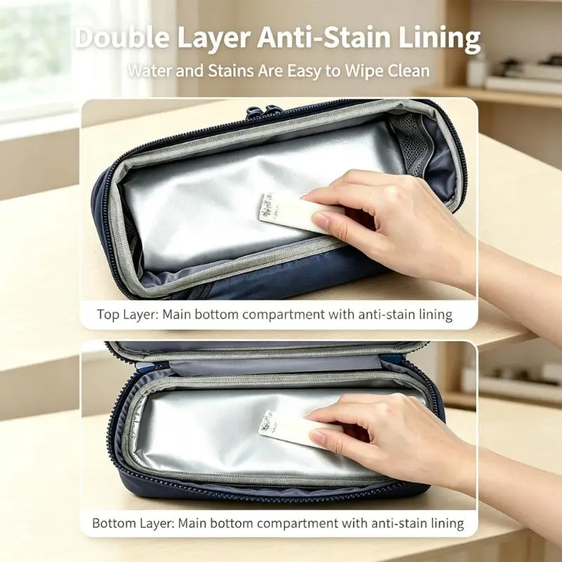 Clear Window Pencil Case with Two Zippered Sections, Roomy Interior and Flat Base for Organized Student Supplies K1KF