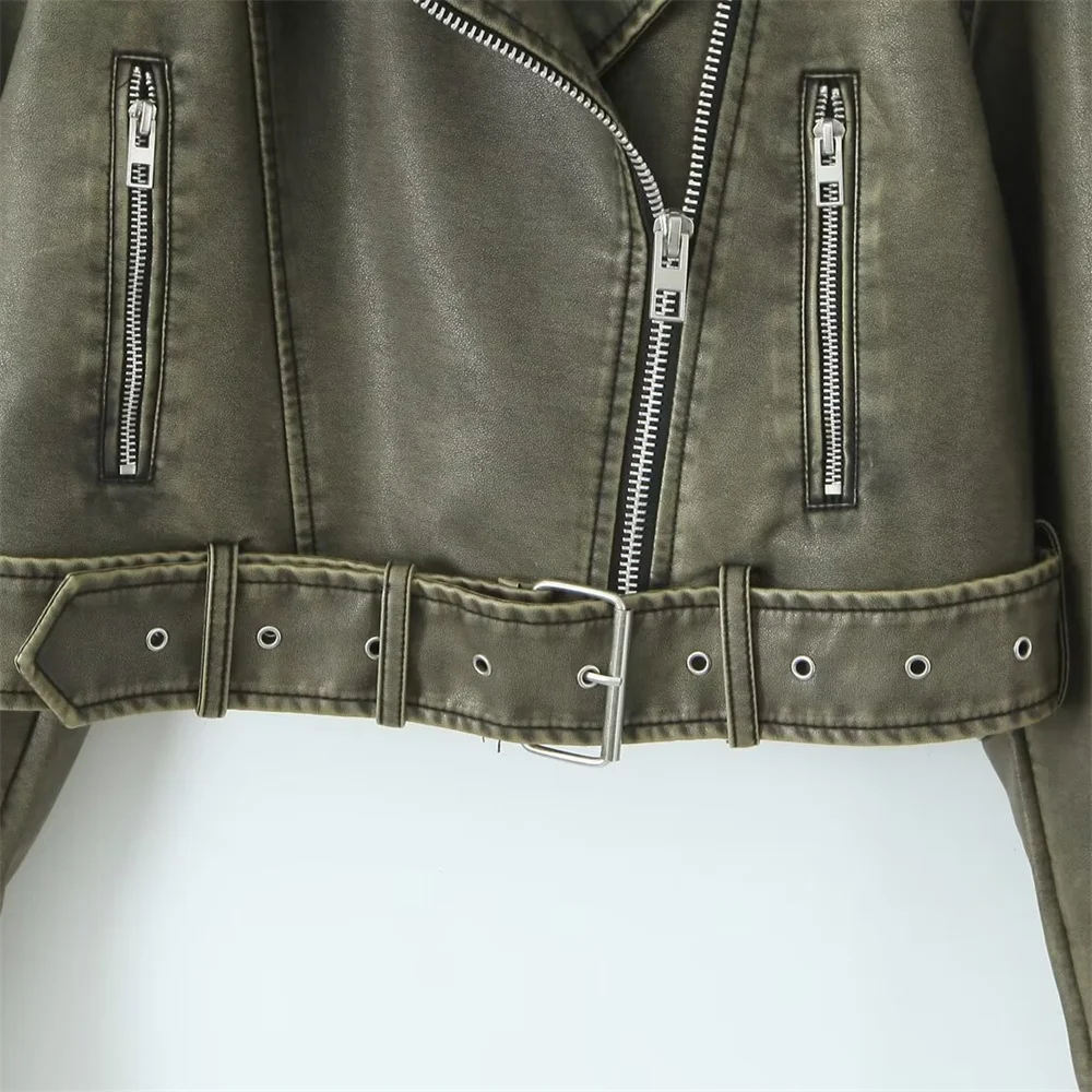 Outono novo produto jaqueta de couro solta feminina com gola e manga longa casaco de imitação de couro pu