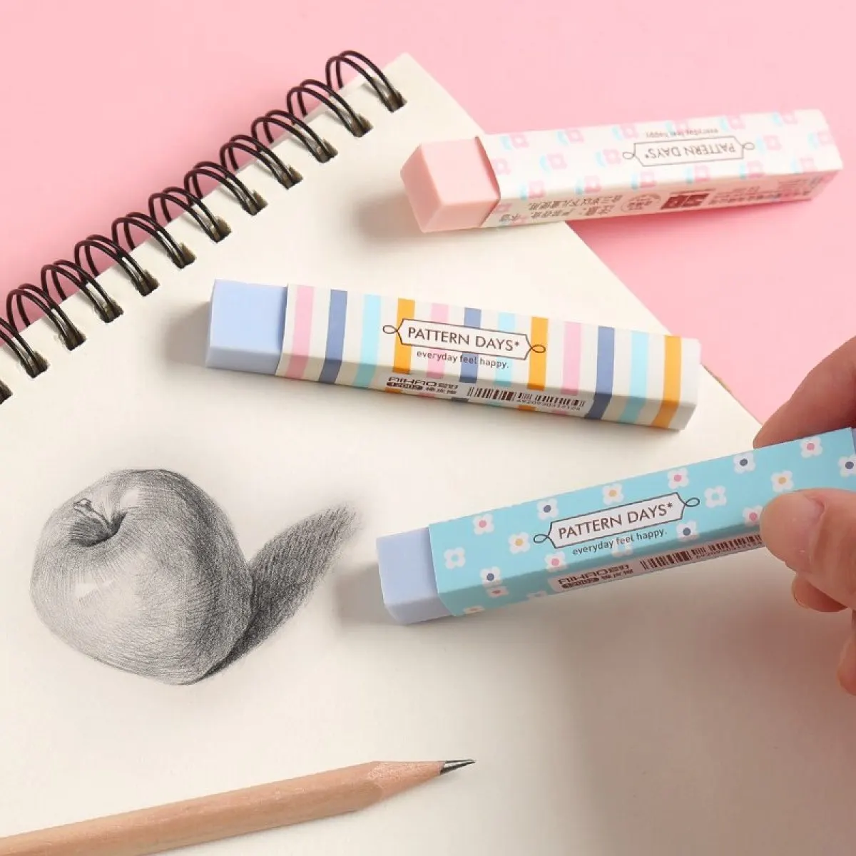 4 Pack Korean Pencil Rainbow Fresh Strip Eraser Children Students Special School Supplies Stationery Gift