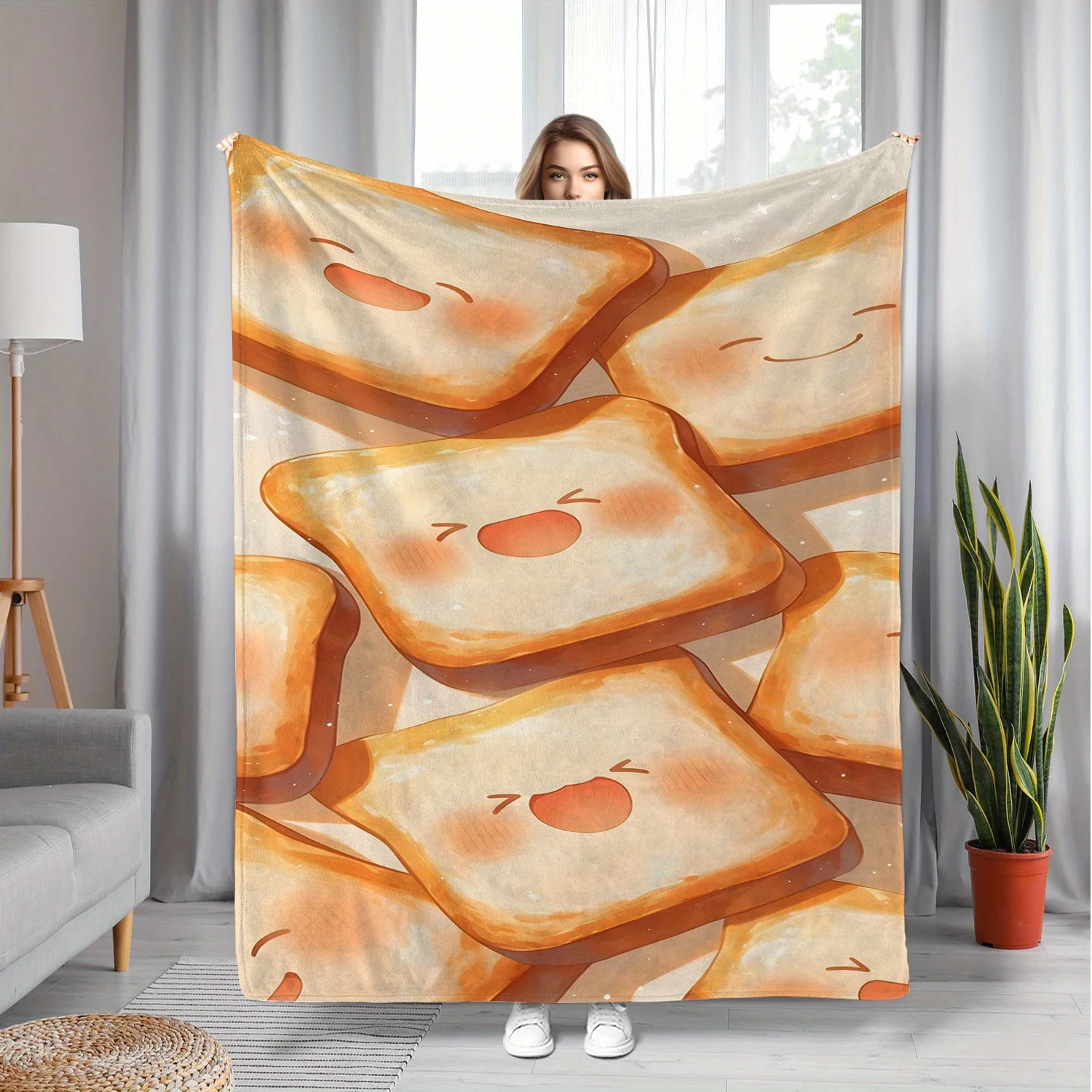 Acogedora manta de franela con temática de tostadas: liviana, suave y cálida para sofá, cama, viajes, camping