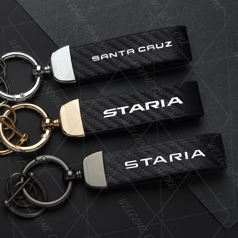 

2025 For Santa Cruz Staria LOGO OFF Road SUV MPV Woman Men Carbon Leather Keyring Car Keychain Key Chain Accessories