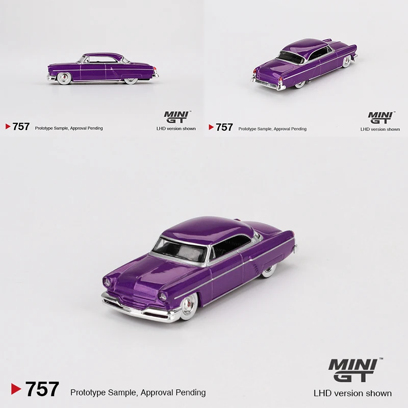 MINIGT 1/64 Lincoln Capri Hot Rod 1954 Purple Metallic MGT00757-CH Cars Alloy Diecast Metal Model Kids Xmas Gift Toys for Boys