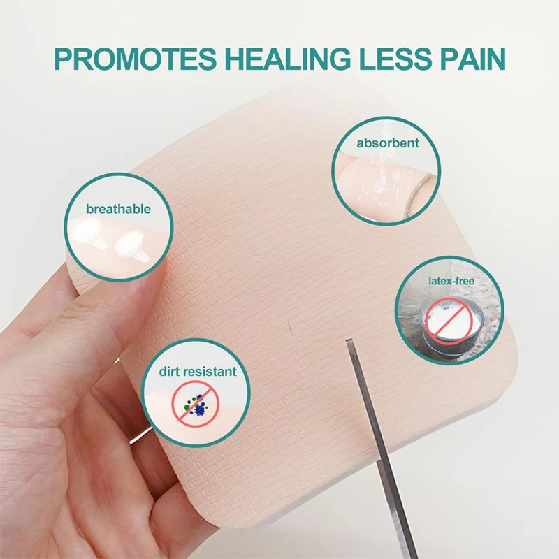 ضمادة رغوية بدون حدود مقاومة للماء وعالية الامتصاص على شكل مربع للعناية بالجروح، وسادة إسفنجية من السيليكون للإسعافات الأولية