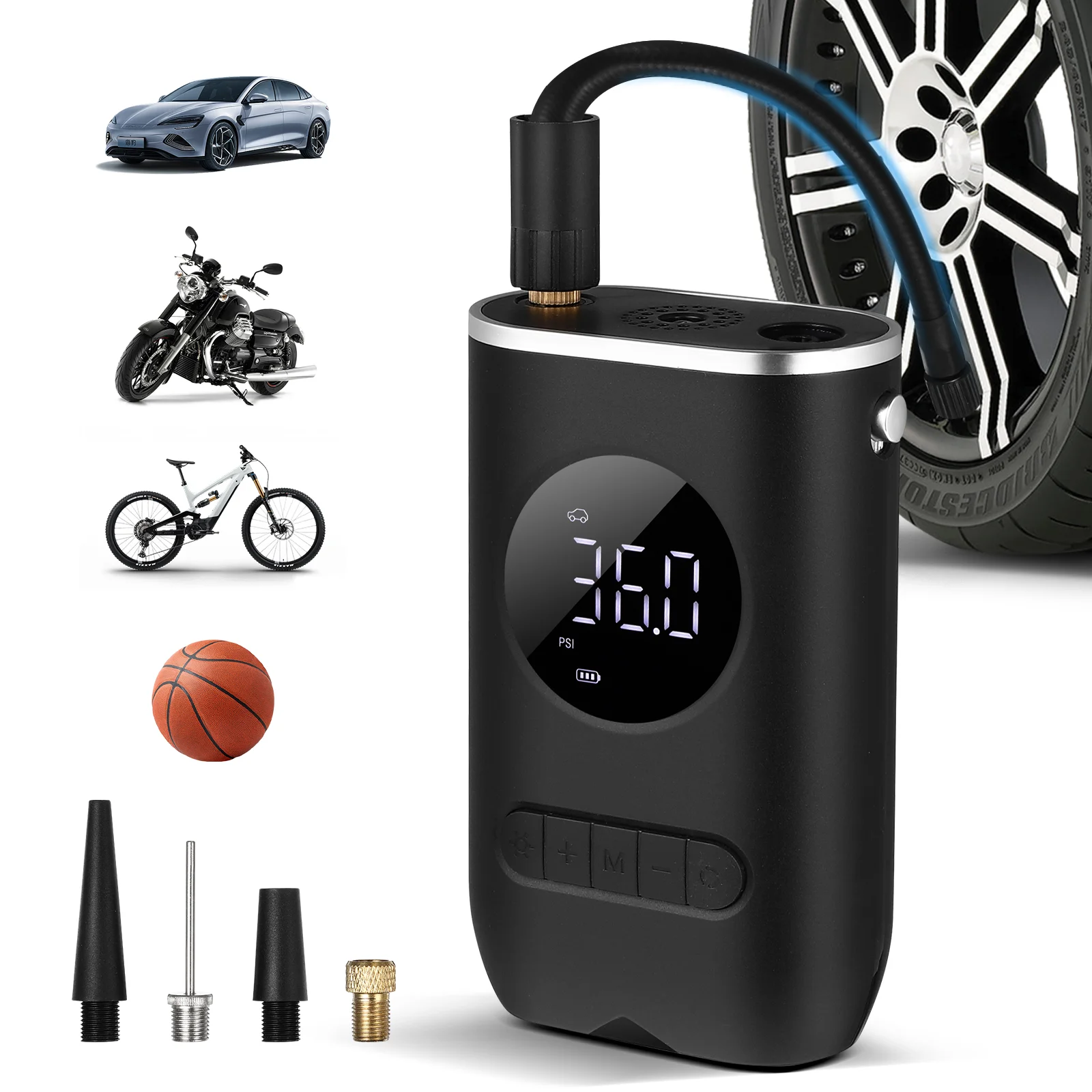 Portable Mini Self-propelled Electric Tire Pump Handheld Wireless Charging Digital Display Car Air Auto Inflator Compressor for