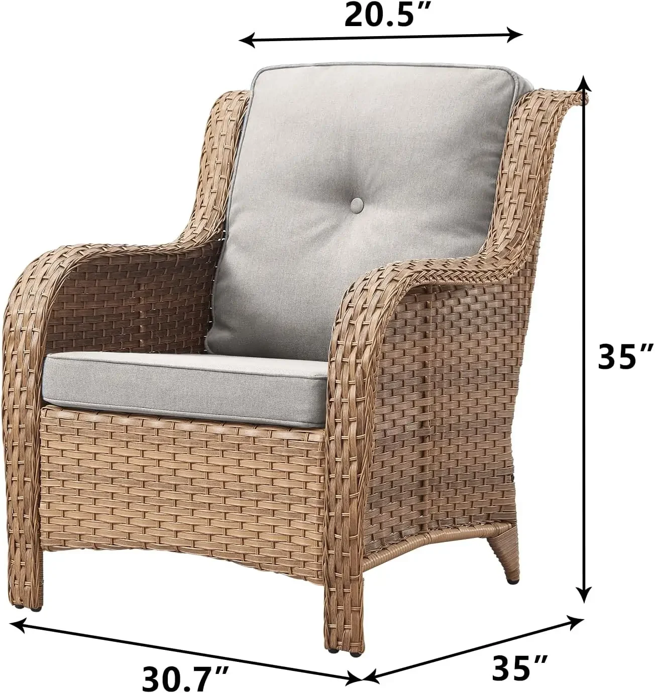 Patio Furniture Chairs Outdoor Chair - 2 Piece Wicker Rattan Chairs Set with High Back and Deep Seating for Deck Porch Balcony