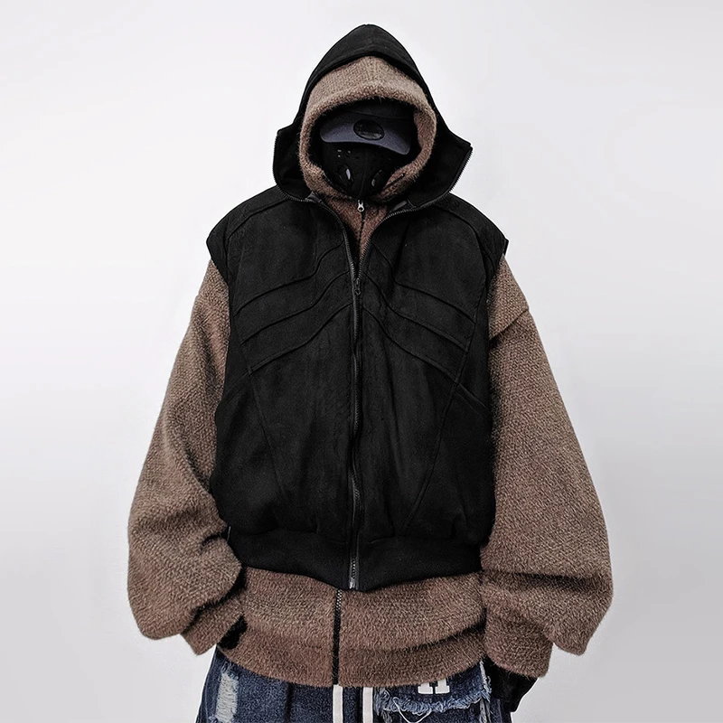 LUZHEN Loose 2026 Winter Hip-Hop Trendy Vest Warm Padded Brushed Coat Men's Two-piece Sets Fashion Hooded Streetwear New JY8548