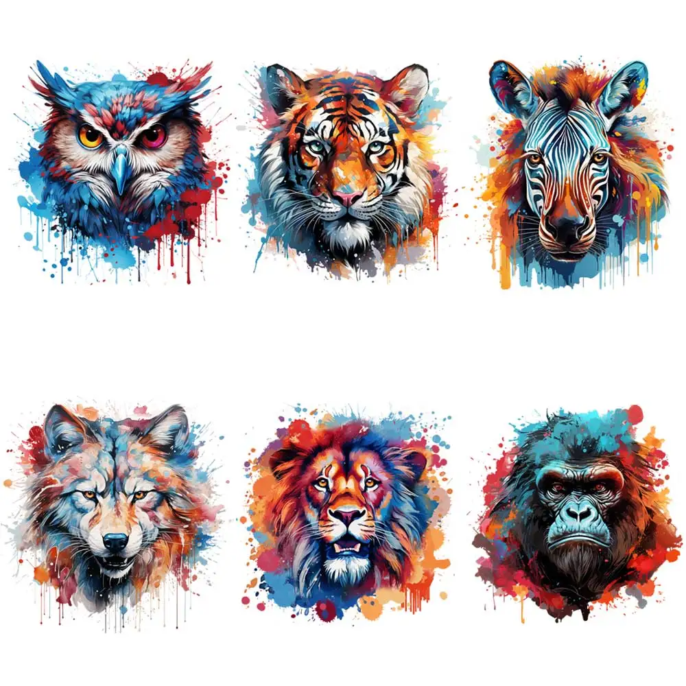Pegatinas térmicas lavables de animales coloridos, transferencia de hierro para ropa, DIY, camisetas de nivel A, parches de cebra, León, Tigre,