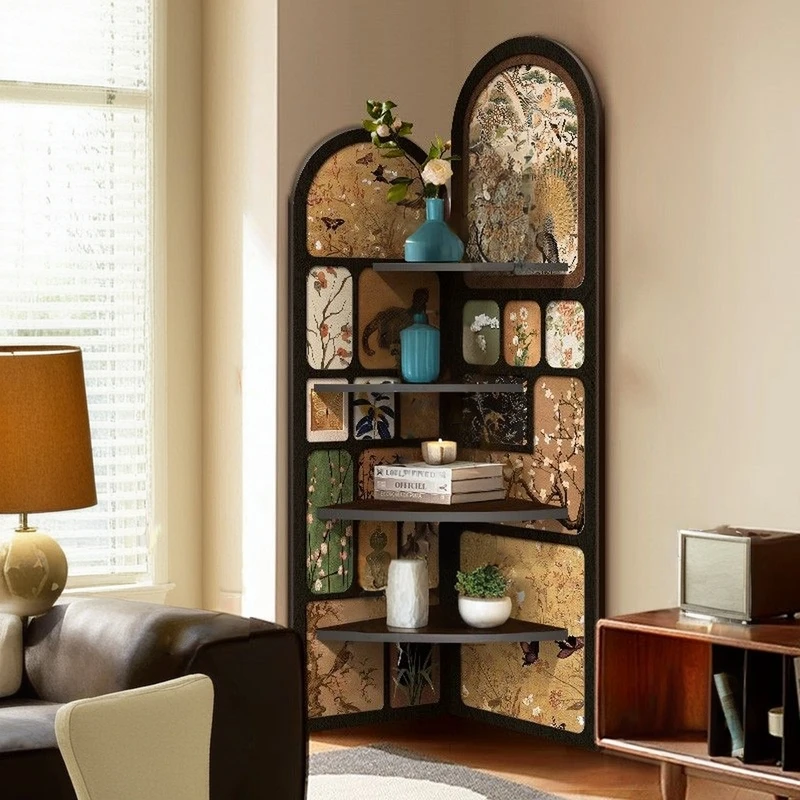 

Medieval corner corner cabinet shelf bedside floor ornament decorative bookshelf living room storage multi-layer triangular cabi