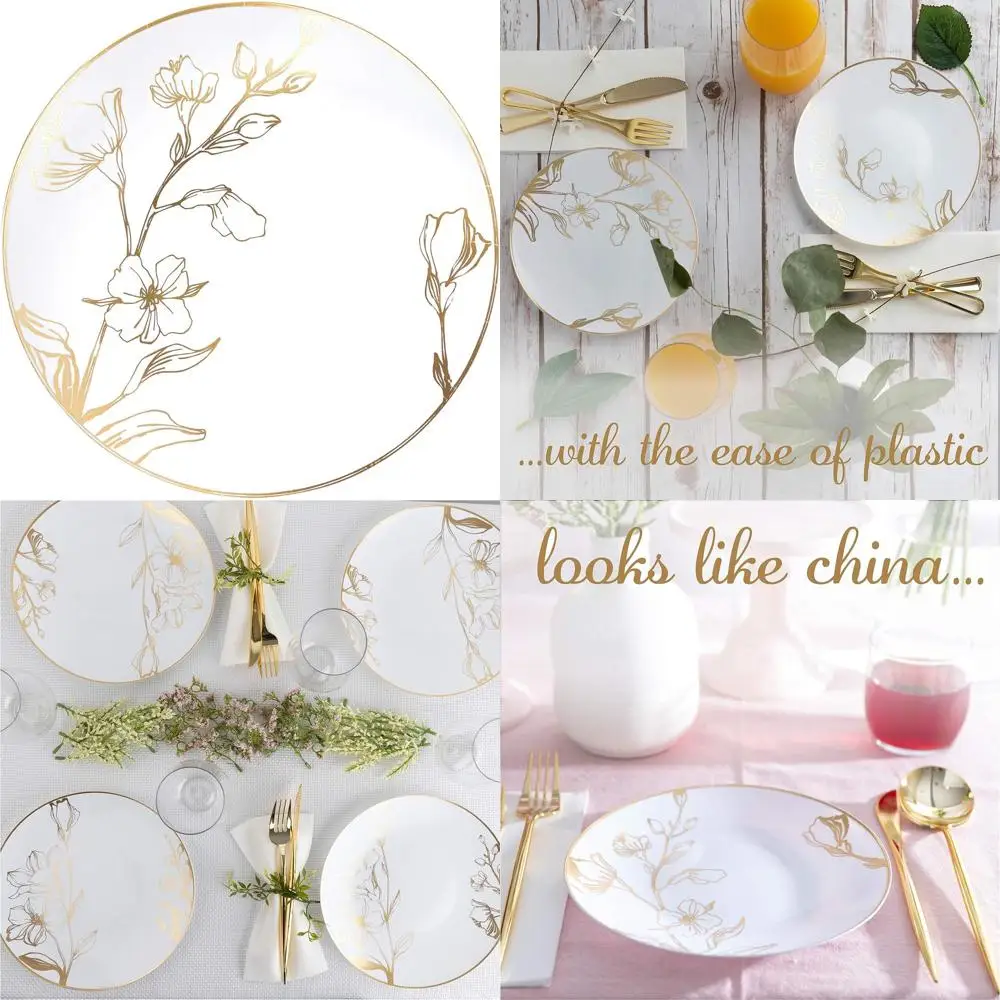 

Elegant Gold-Edged White Floral Heavyweight Disposable Party Plates (120, 7)