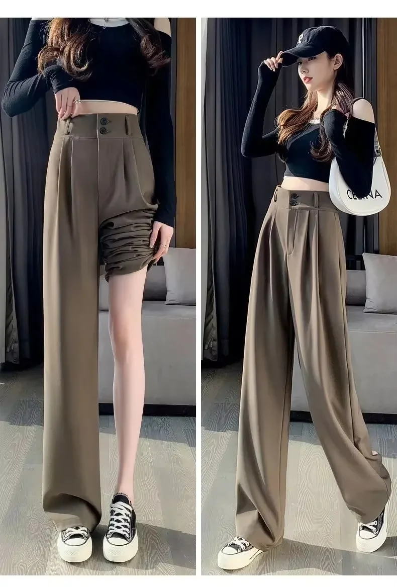 Elegante Weite Hosen für Damen im Koreanischen Stil mit Hoher Taille, Schwarze Baggy-Hosen, Büro-Damenmode, Lockere Anzughosen, Streetwear – Detail 4
