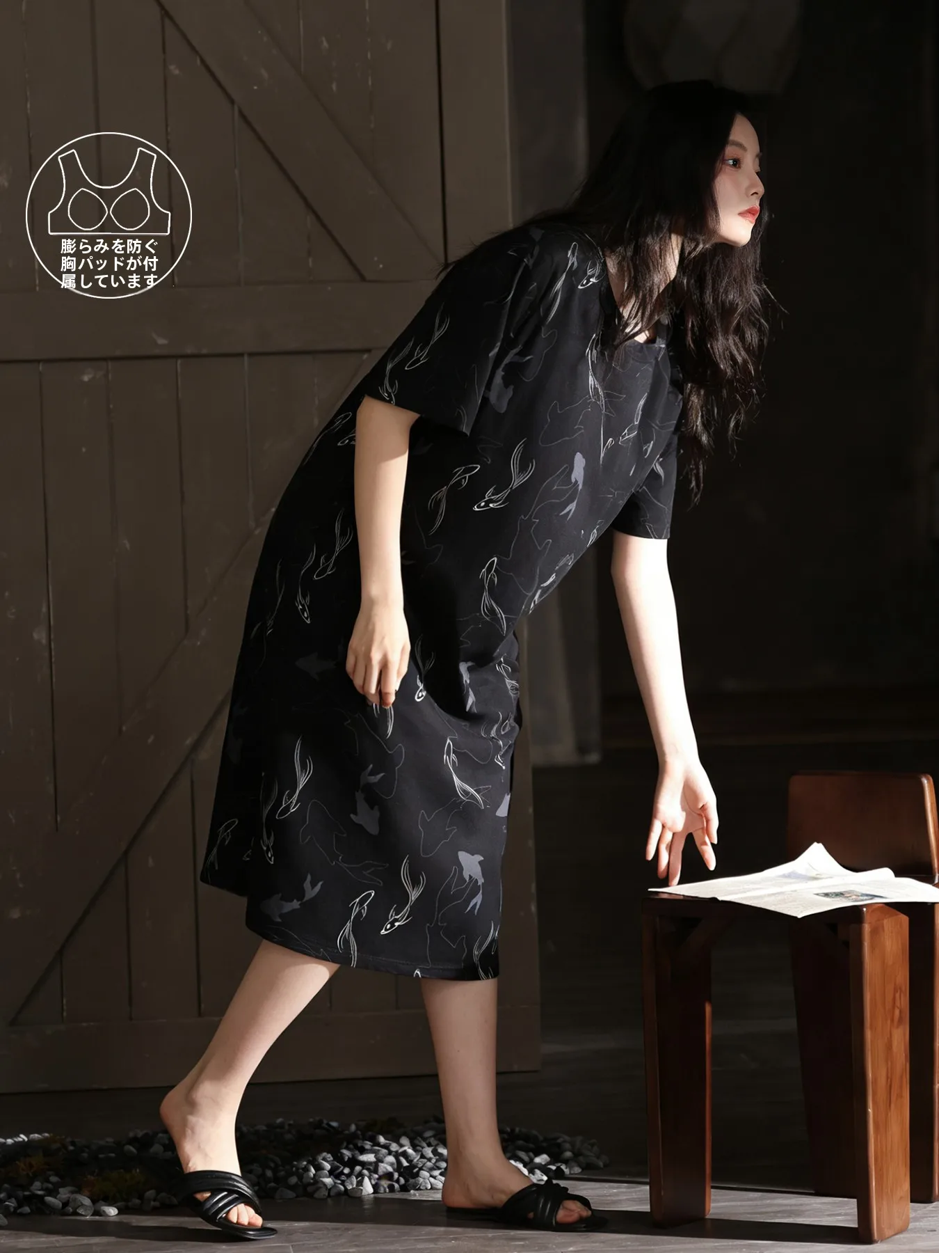 純綿レディーススリップドレス-胸パッド付き-夏用半袖ロングスカート-ホームウェア-外でも着用可能-2026年新作