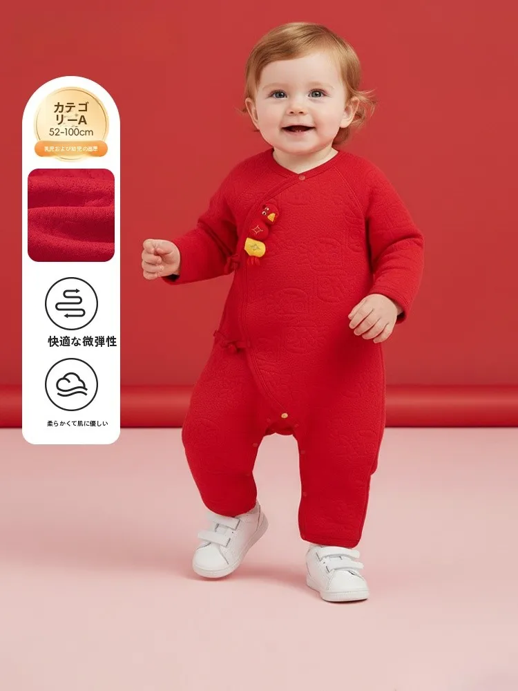 red-baby-bodysuit-cotton-padded-spring-new-arrival-children's-clothing-barabara-simple-sle-long-sve-moisture-ng