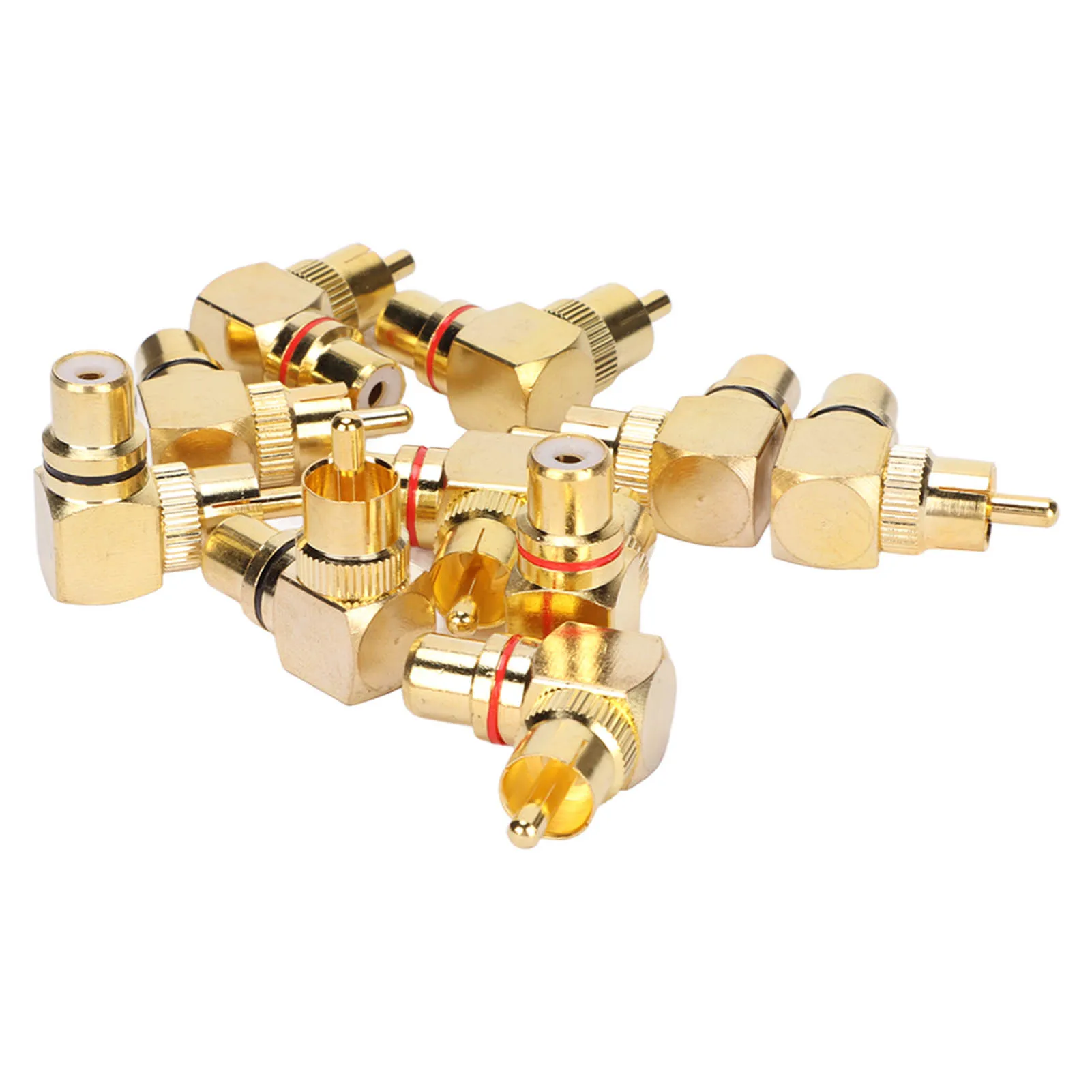 5 Pairs RCA Right Angle Adapters Copper Gold Plated 90 Degree Male to Female RCA Adapter Connector for TV DVD Player