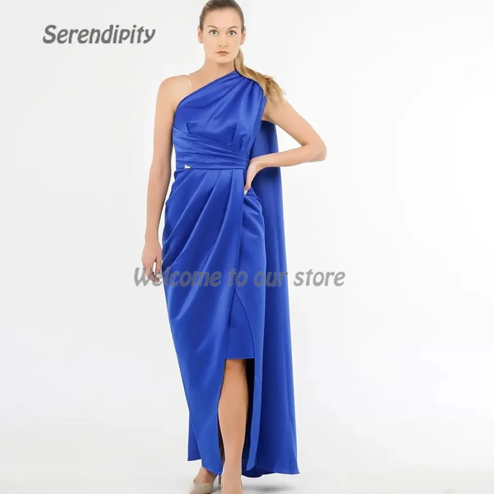 

Serendipity Simple Evening Dress Mermaid One-Shoulder Elegant Ruched Long Shawl Cocktail Blue Prom Gown For Sexy Women 2024