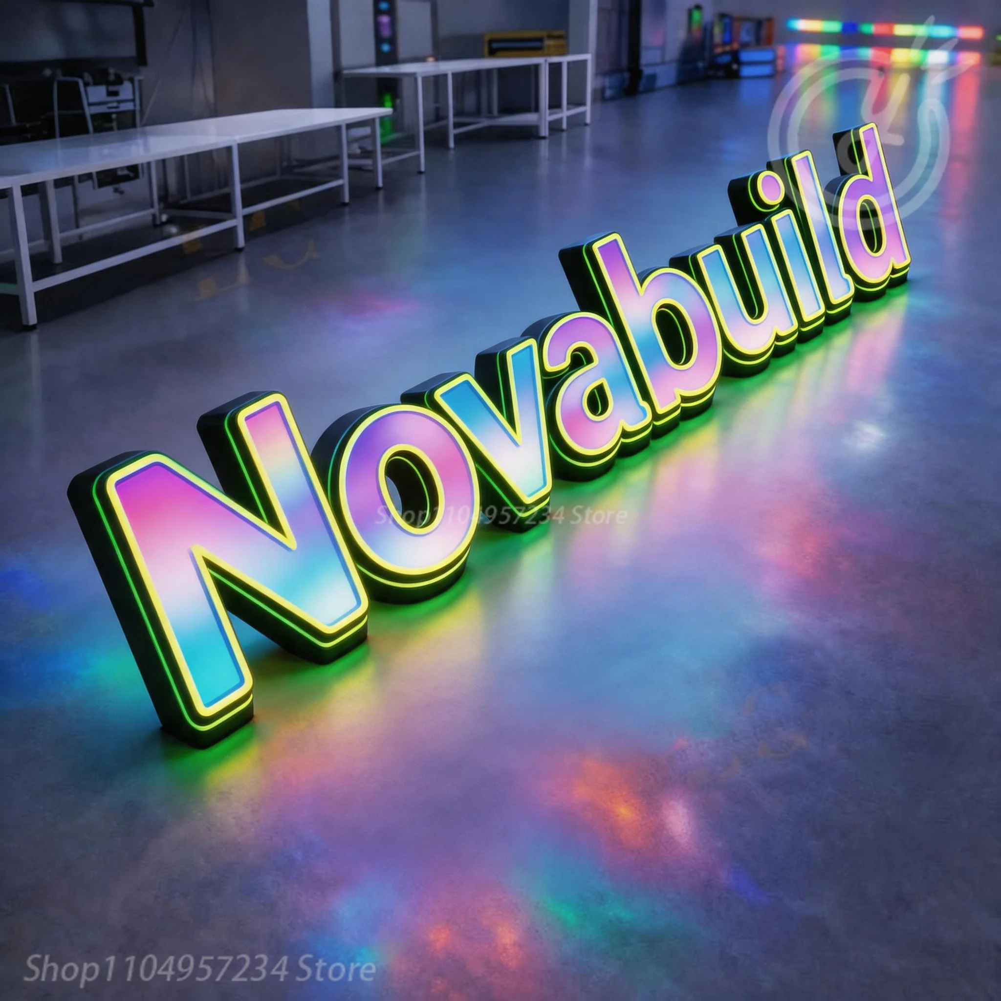 Custom Acrylic & Metal LED Luminou Signboard, Novabuild Brand Logo, Back Light Neon Shop Signage for Business Advertising Labels