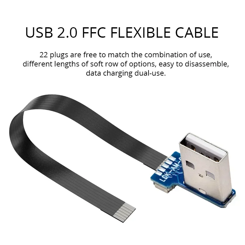 5-100CM USB 2.0 Up Angle Data Cable Micro Type-C Mini Elbow Gimbal Camera Monitor FFC FPV Flat Thin Flexible Cable FPC 20CM 30CM