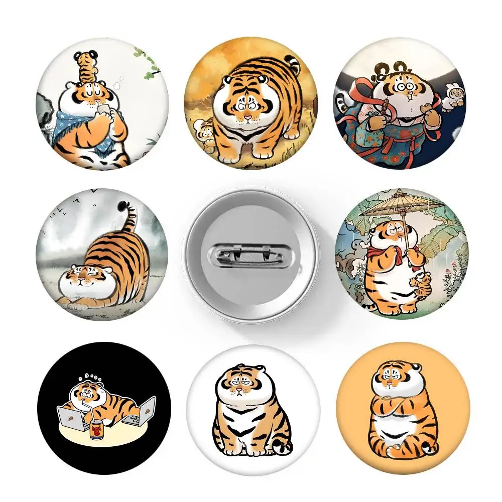 Funny Cute H-Fat Tiger Round Badge Creative Brooch Clothing Backpack Accessories Lapel Pin view 3