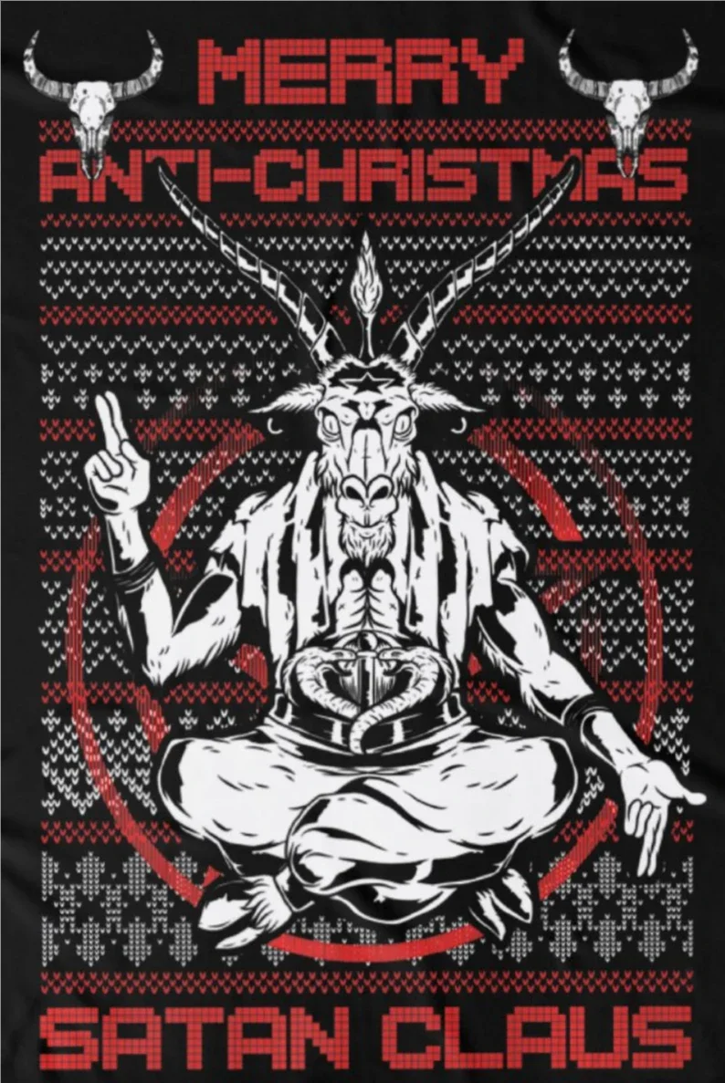 

Ugly Christmas Sweater Baphomet Merry Antichristmas Satan Claus T-Shirt New 100% Cotton O-Neck Short Sleeve Casual Mens T-shirt