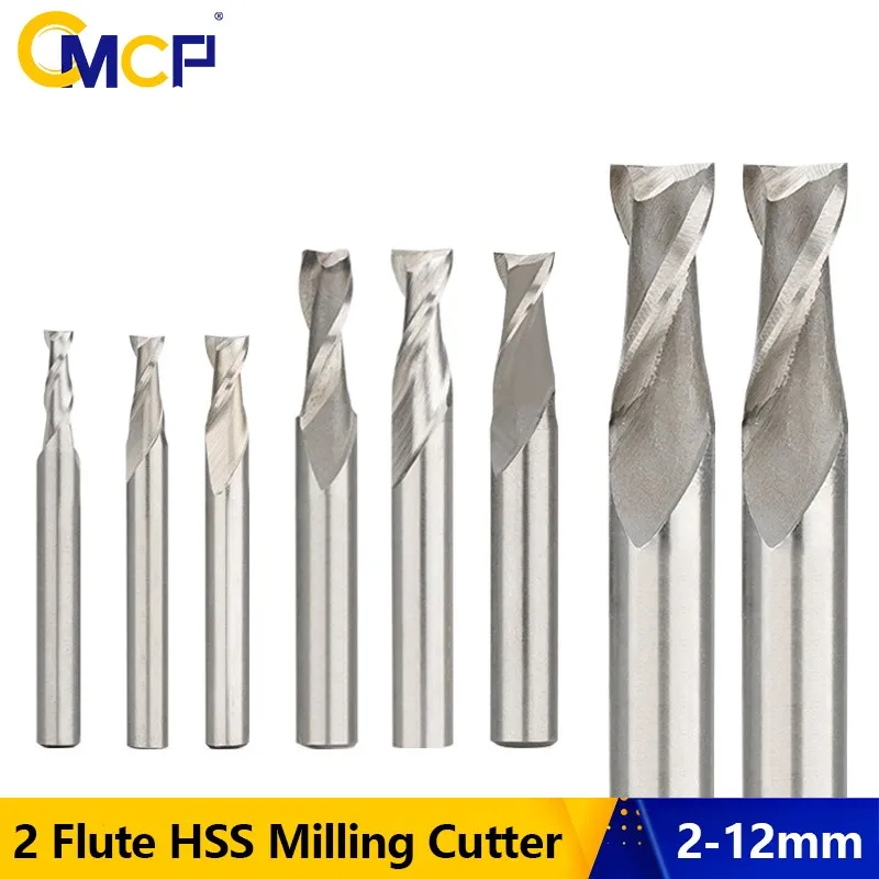 

CMCP 2 Flute HSS Milling Cutter 2-12mm Straight Shank End Mill Cutter Spiral Router Bit CNC Machine Milling Tool