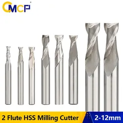 CMCP 2 Flute HSS Milling Cutter 2-12mm Straight Shank End Mill Cutter Spiral Router Bit CNC Machine Milling Tool