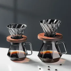 Carafe à café en verre transparent, cafetière en forme de diamant avec tasse filtrante réutilisable, cafetière standard