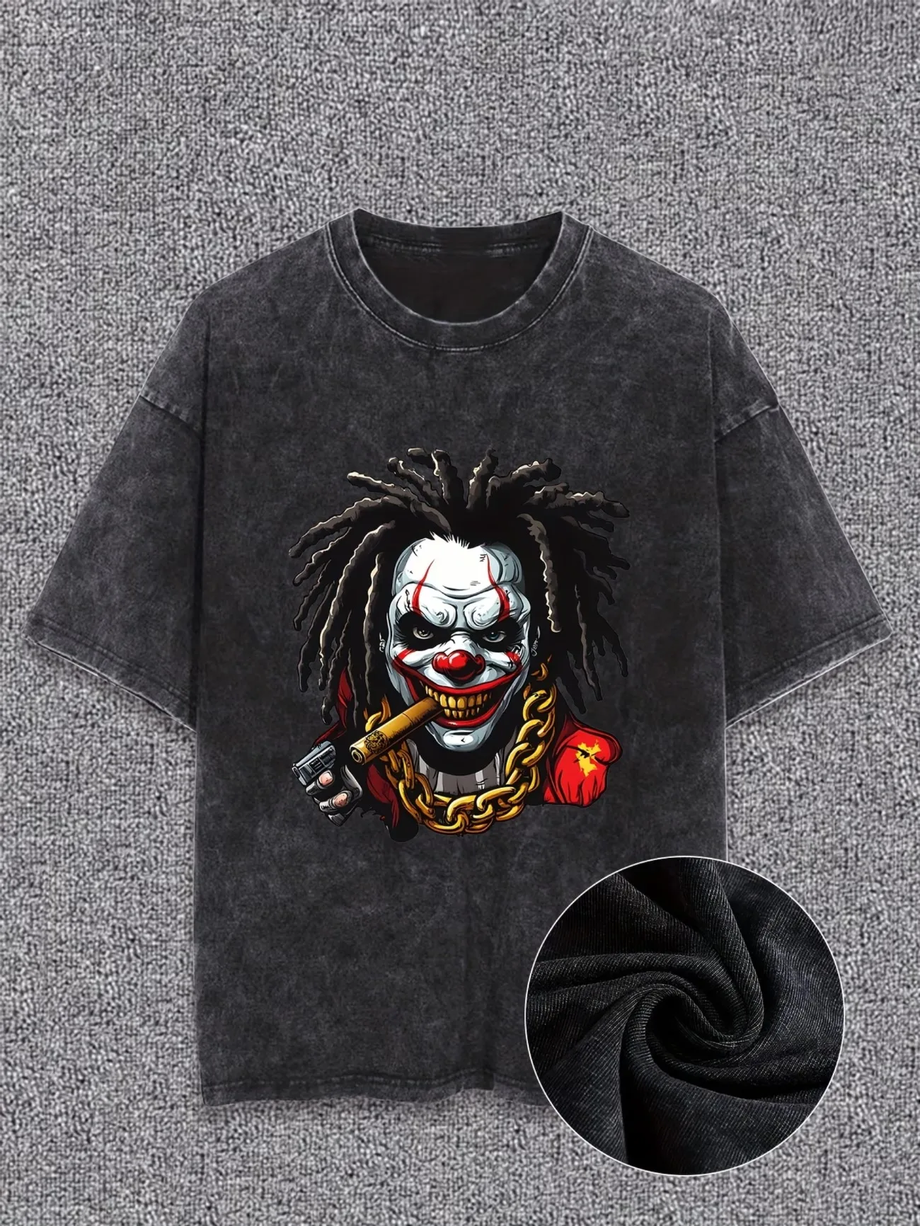 Men's Women Oversize Vintage Edgy Clown with Chains & Cigar Print Graphic Tee Washed T-Shirt Loose Fit Tops Streetwear Casual