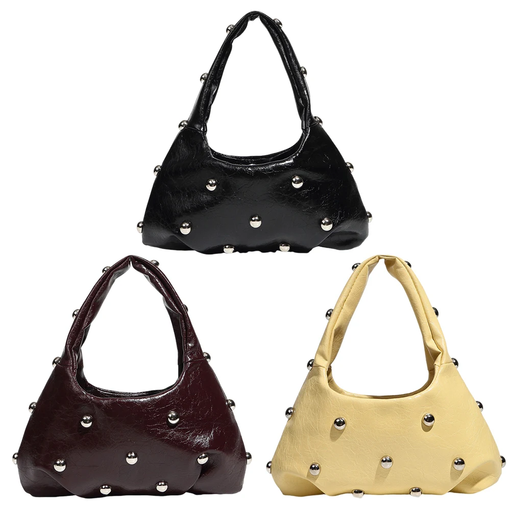 

Women PU Studded Shoulder Bag Large Capacity Punk Underarm Bag Hasp Closure Cool Style Armpit Bag Chic Hobo Bag Designer Handbag