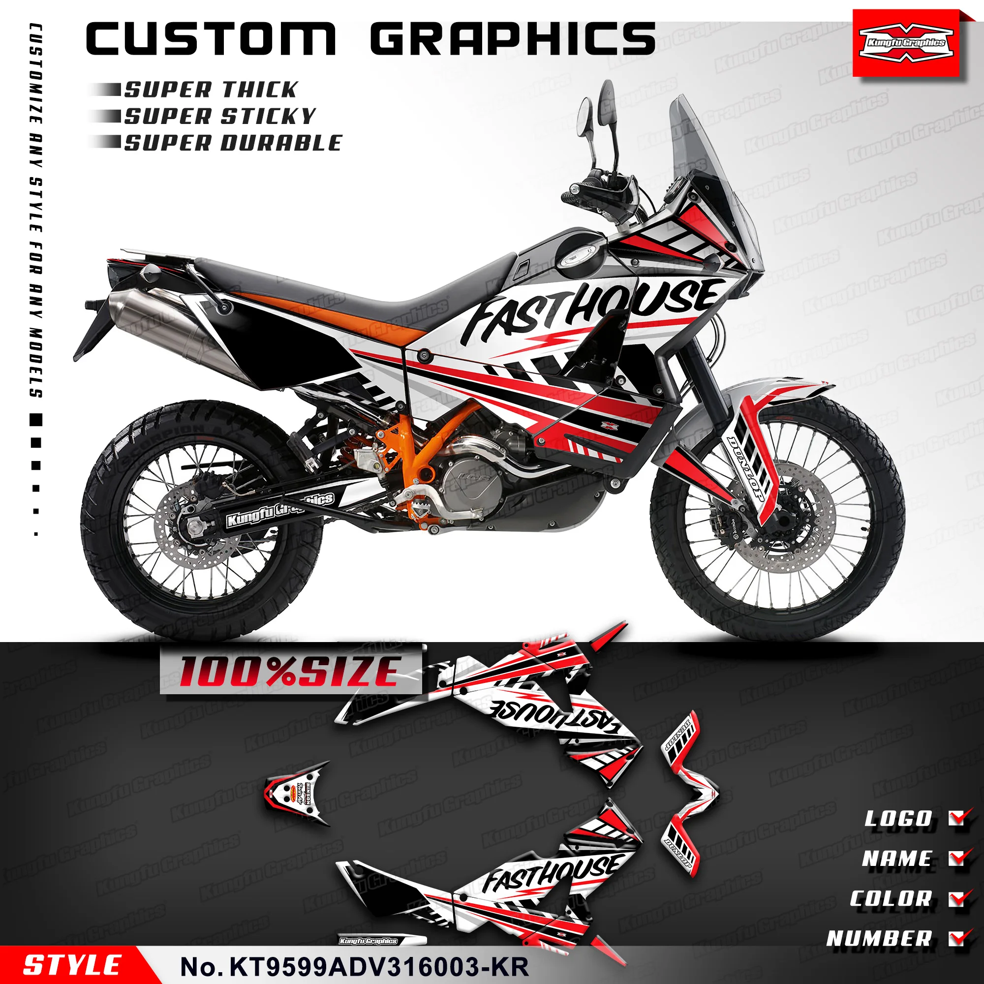 

KUNGFU GRAPHICS Racing Stickers Kit Custom Vinyl Grafik Decal for KTM 950 990 Adventure ADV 2003 to 2016