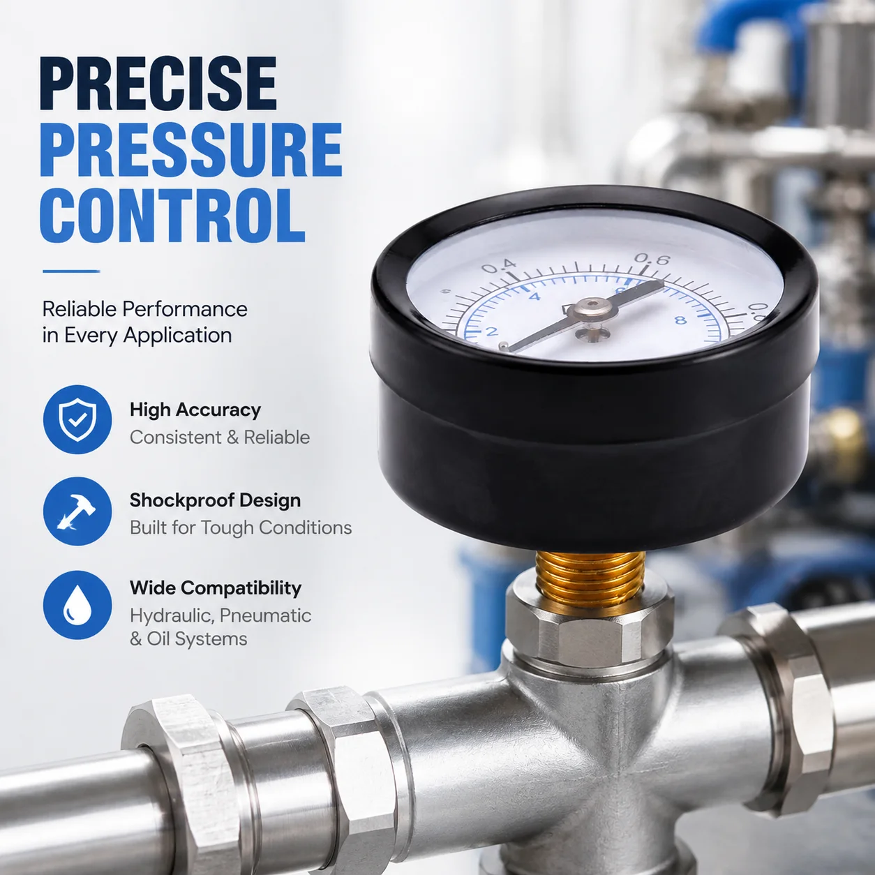 Industrial Stainless Steel Shockproof Pressure Gauge High Accuracy Hydraulic Pneumatic Oil Pressure Gauge