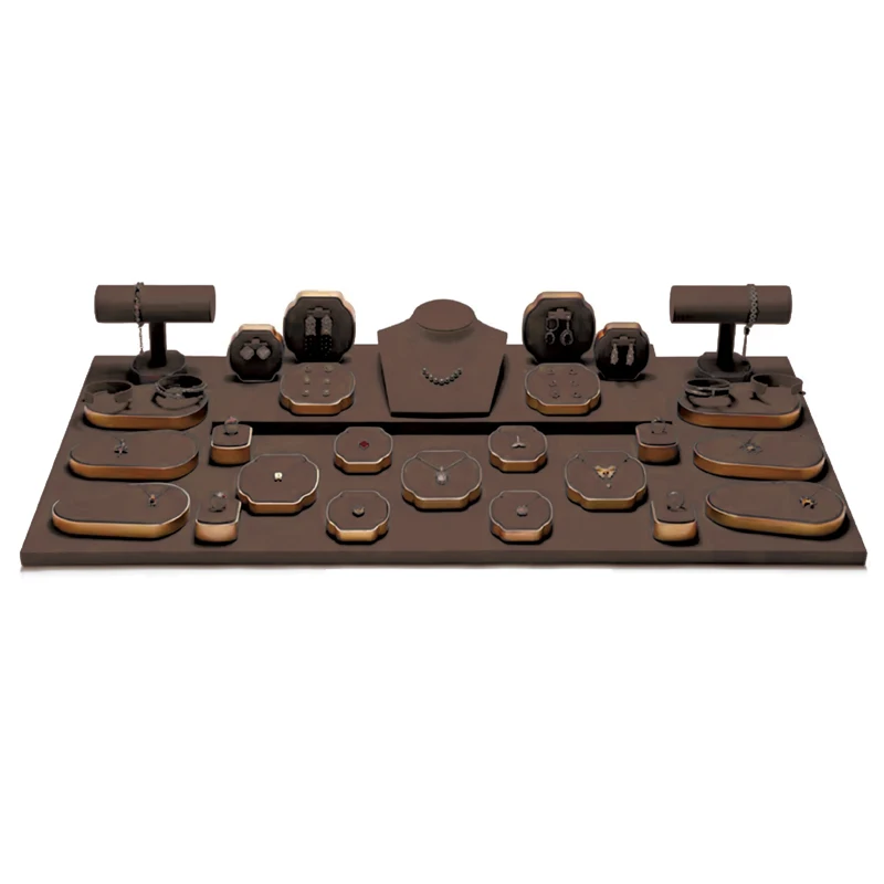 

Microfiber Metal Jewelry Set Rack Stand Necklace Earring Ring Counter Display Stand Microfiber Jewelry Container